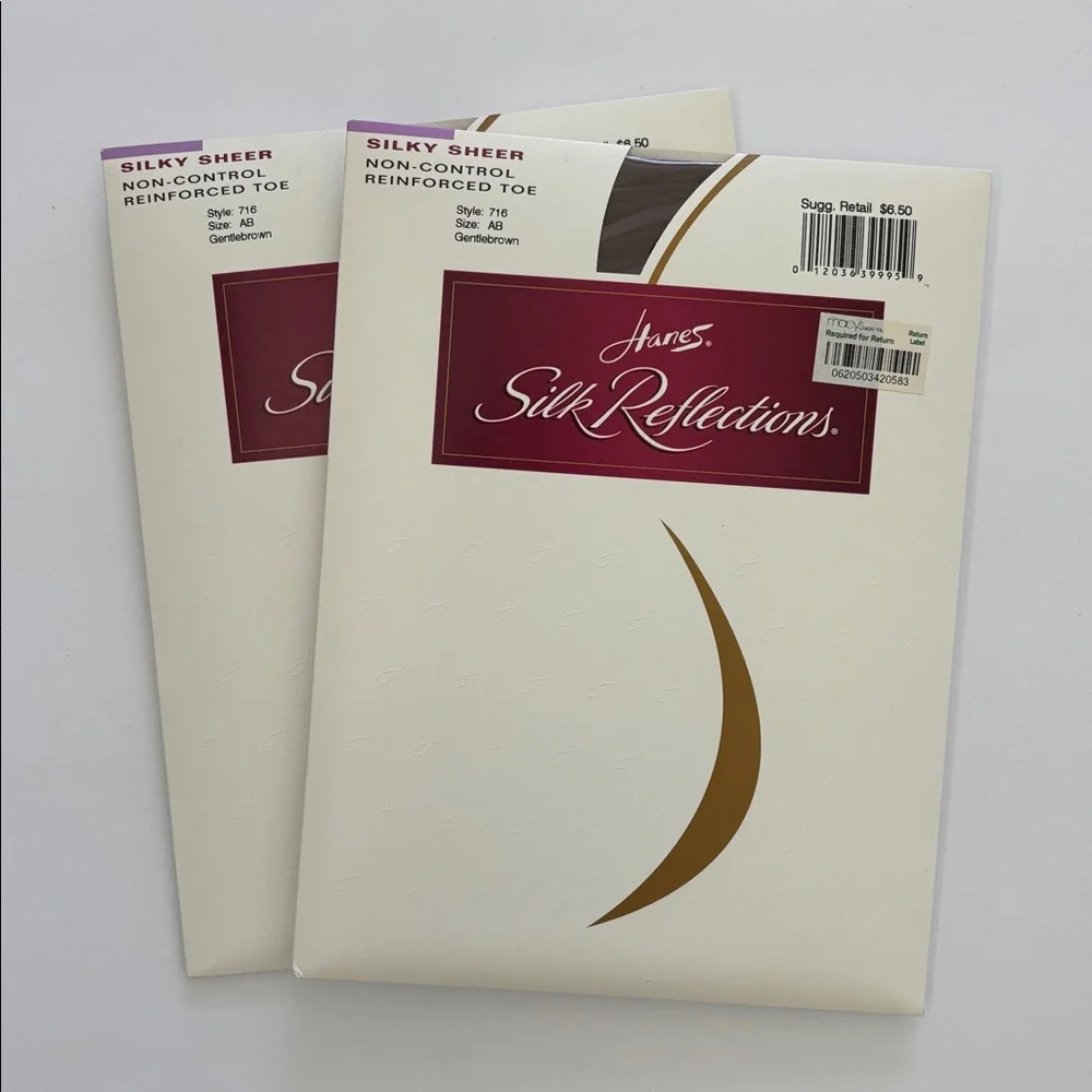 Vintage‎ 2 Hanes Silk Reflections NC Reinforced Toe Pantyhose AB Gentlebrown 716